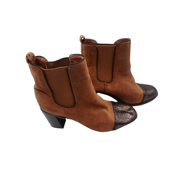 Anthropologie Vanessa Wu Suede Metallic Toe Brown Heeled Ankle Bootie Size 39 - Picture 4 of 8